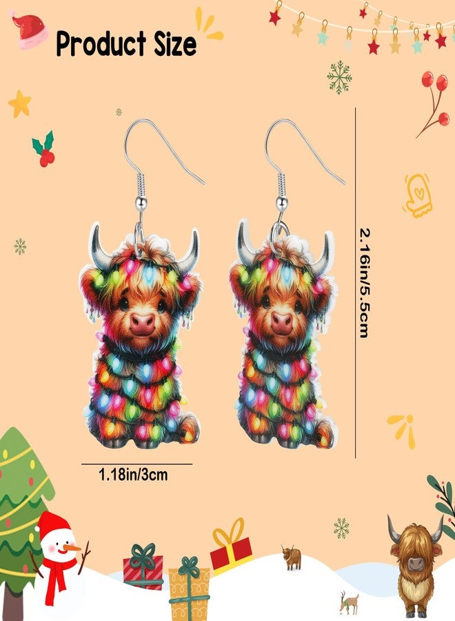 Joyline Funny Christmas Earrings for Women Cute Xmas Highland Cow Acrylic Dangle Earrings Christmas Jewelry Gifts Party Outfits Accessories (Green) - Image 2